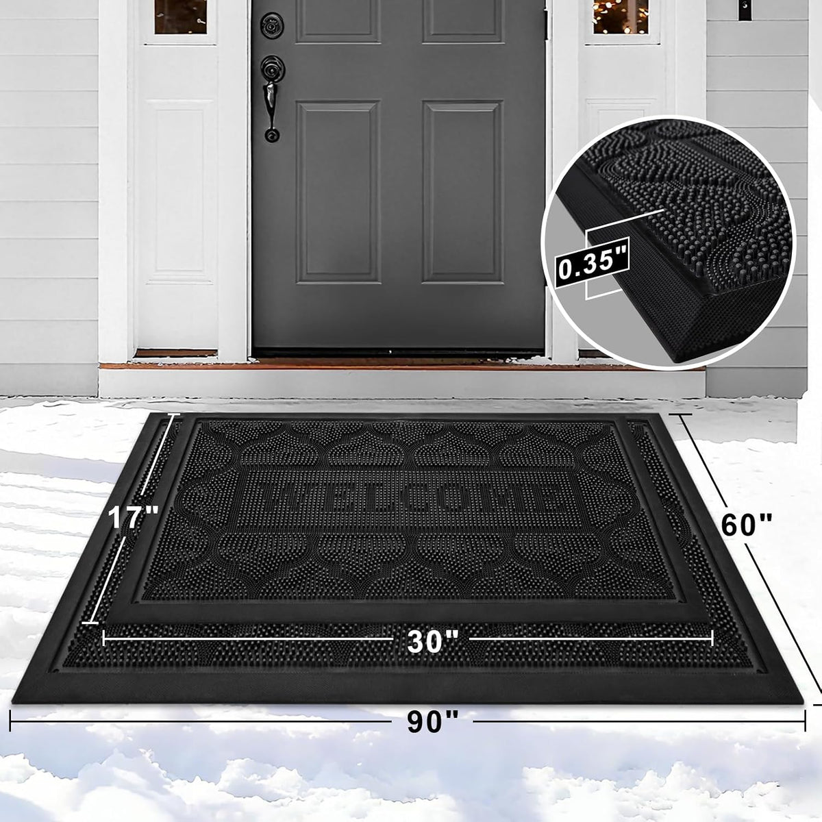 FRAMICS Front Door Mat Outside Entrance, Rubber Door Mats Welcome 24"x36"