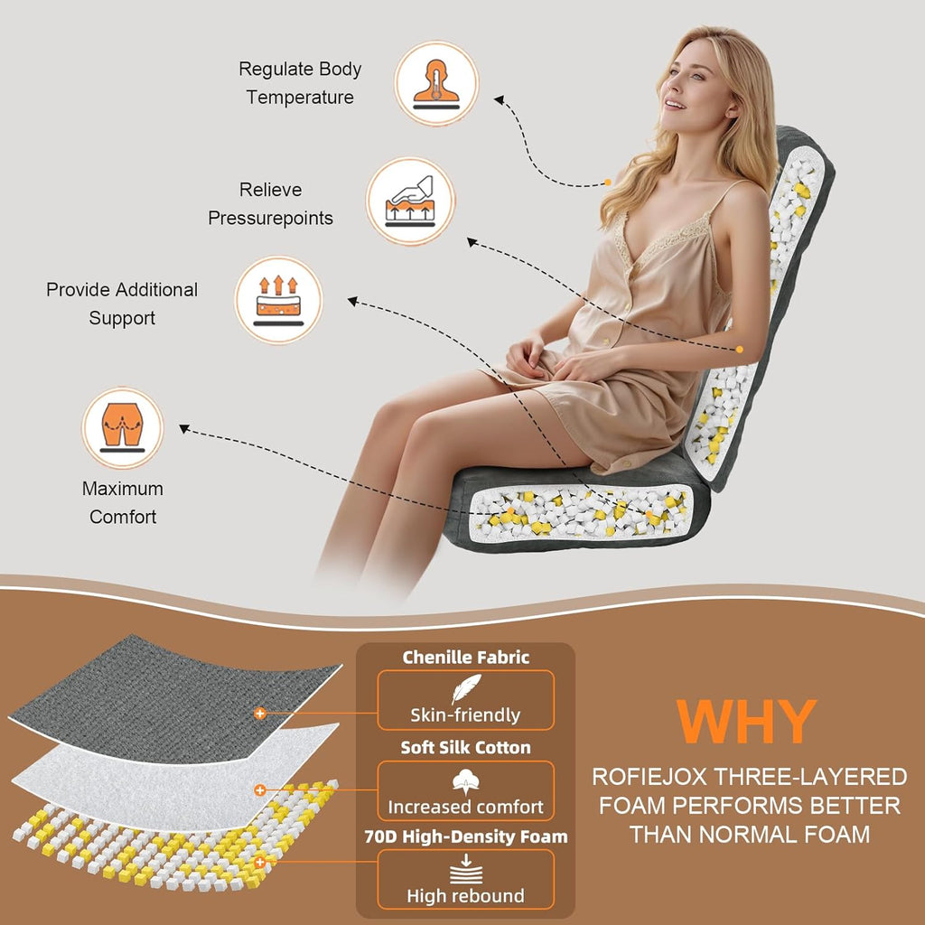 Wingback Rocking Chair Cushion - 17"x17" Seat & 26.7"x 22" Back, for Adirondack Chair, Glider & Indoor Rockers Cushions, High-Density Sponge, Comfort Chenille with Ties(Dark Grey, 2-Piece)