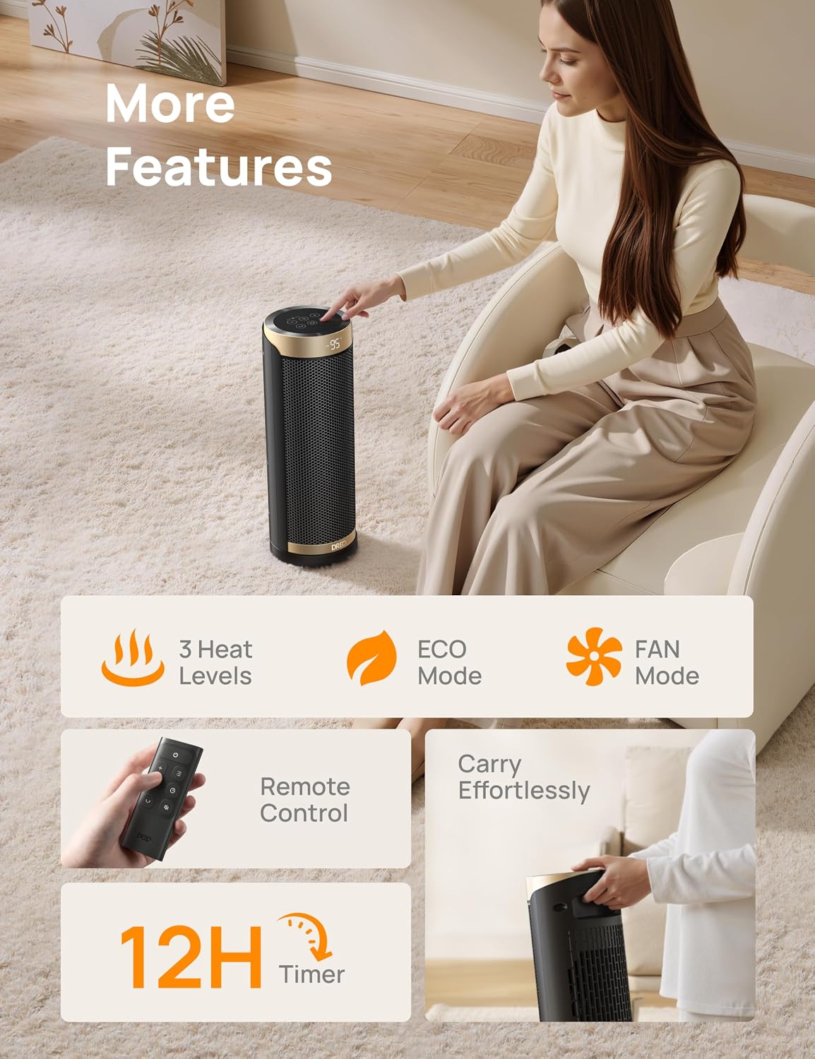 DREO Space Heaters for Indoor Use with Thermostat, 1500W Electric Heaters