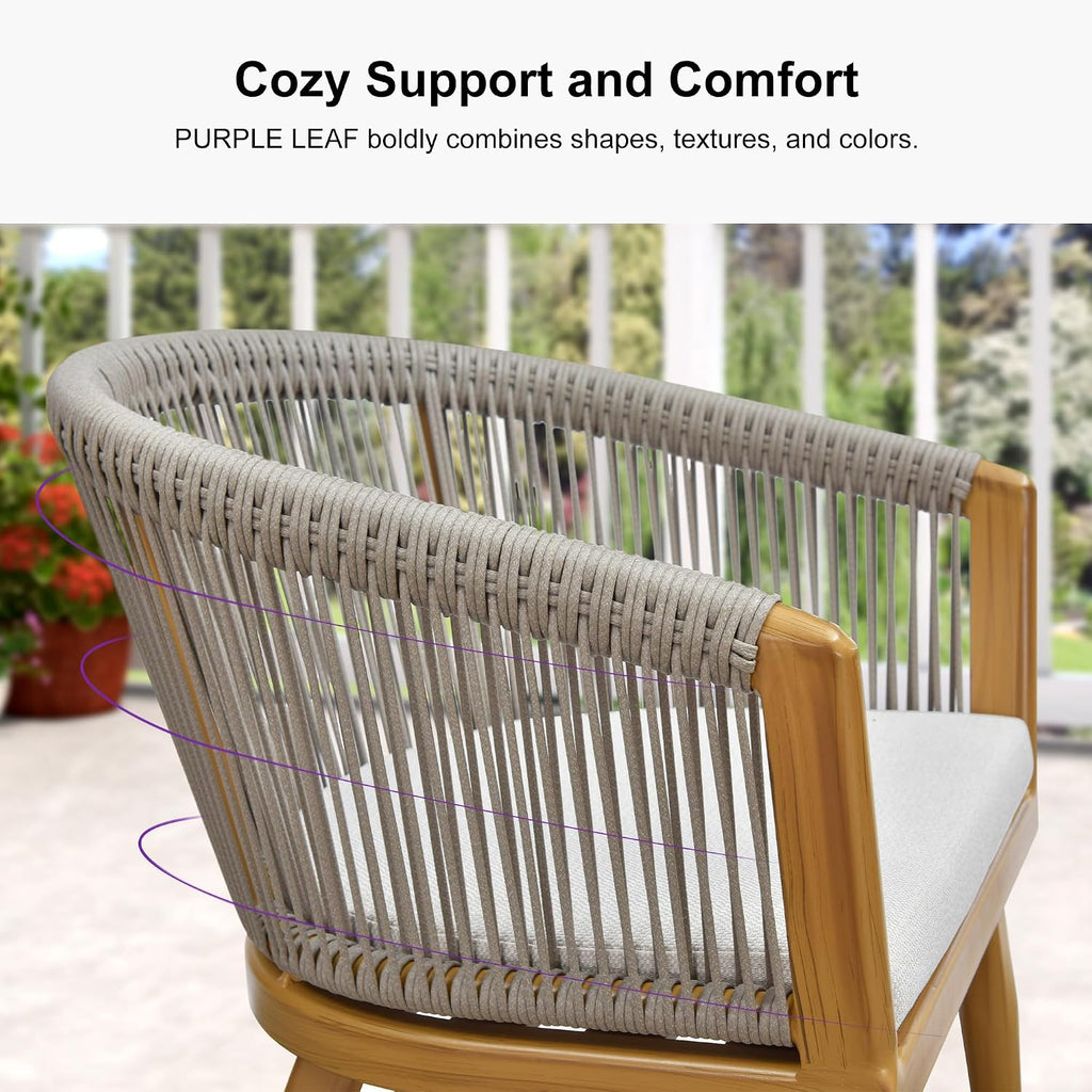 PURPLE LEAF Outdoor Dining Set for 8 with Cushions PE Rattan Teak w/Cover