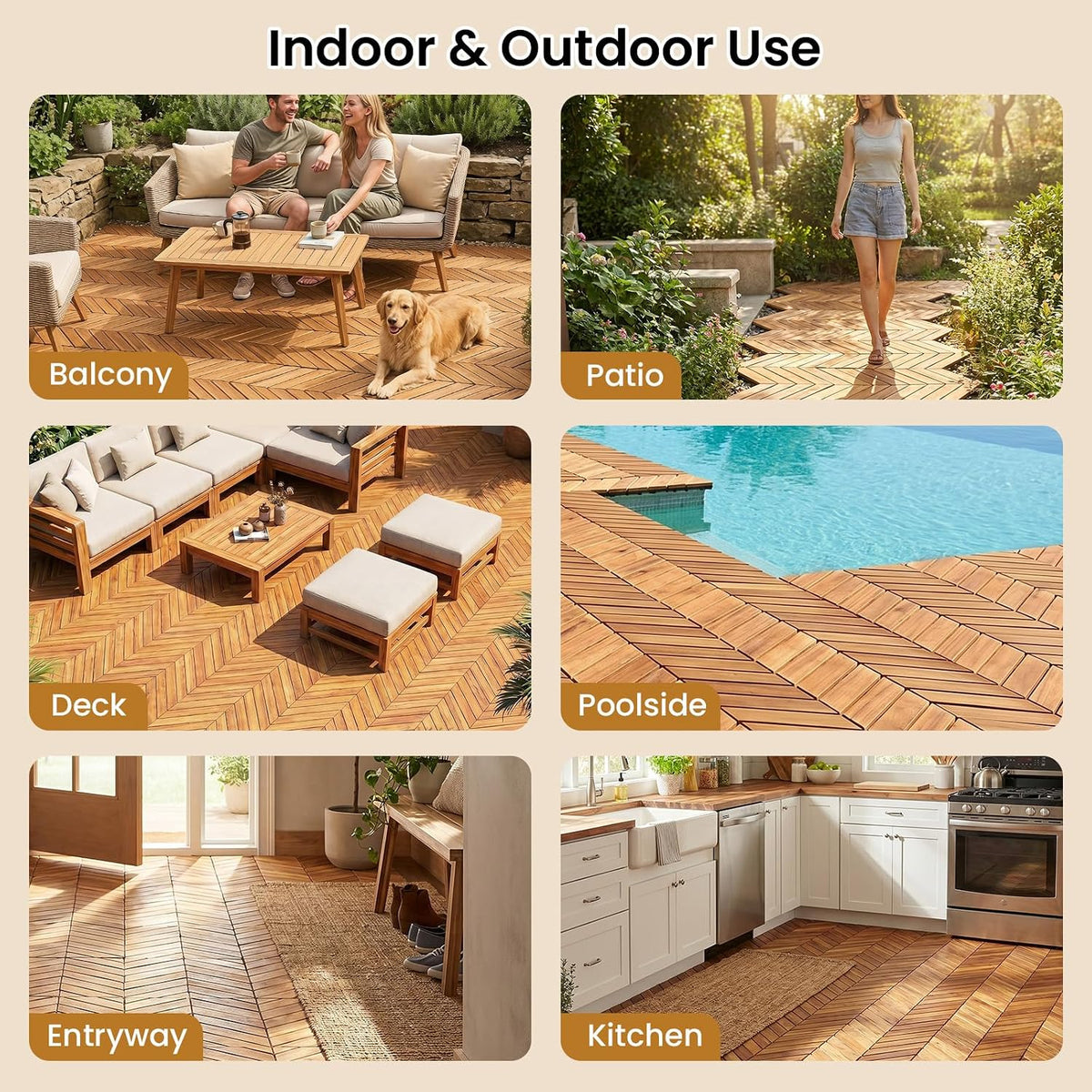 giantex 30 pcs acacia wood deck tiles, interlocking, view 9