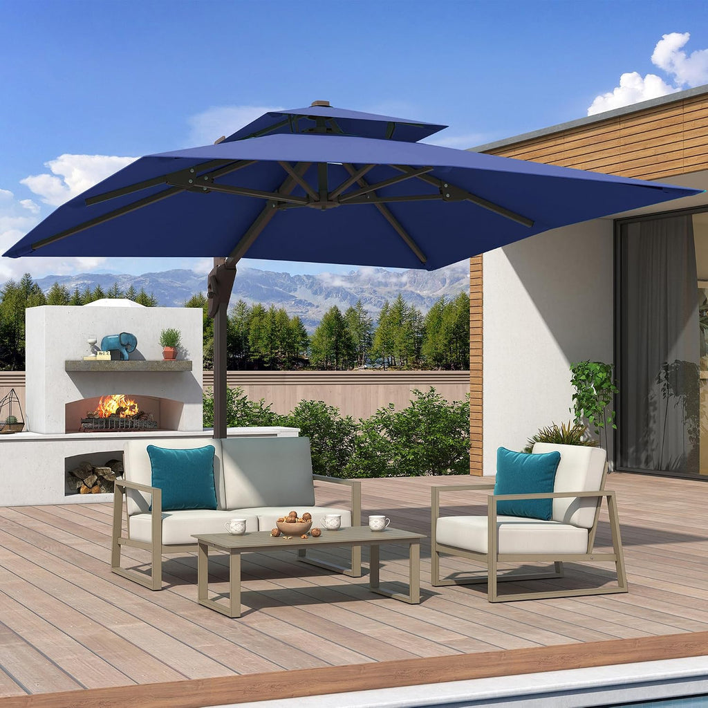 10x10 FT Outdoor Cantilever Patio Umbrella, Navy
