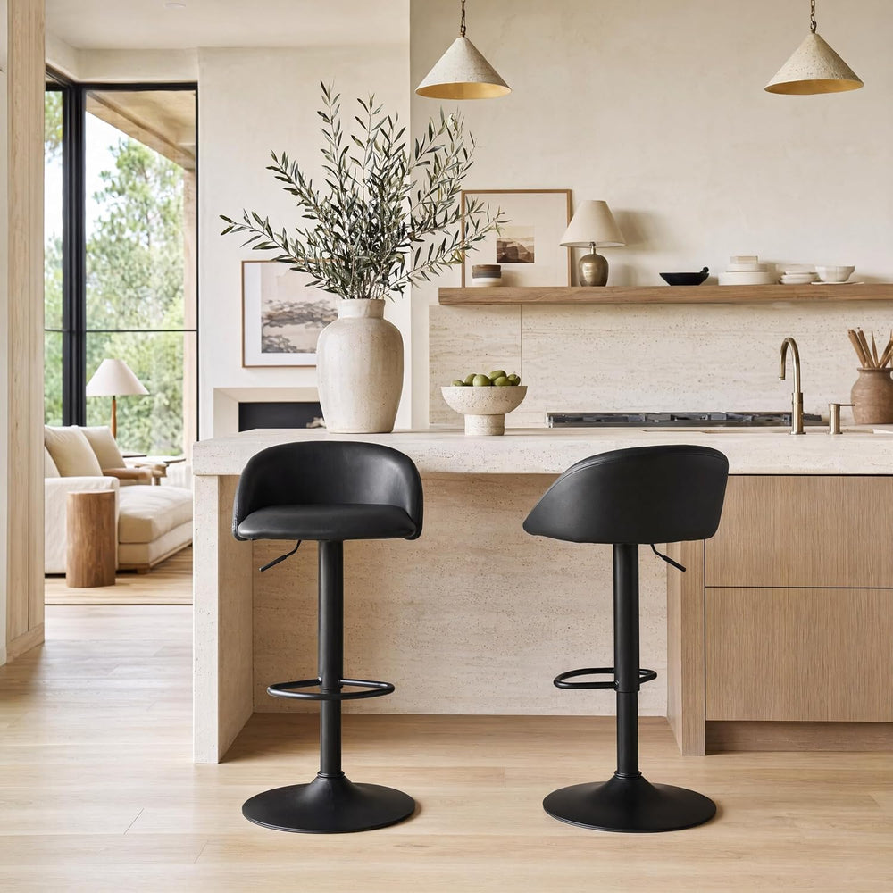 YOUNUOKE Black Bar Stools Set of 2 Modern Swivel Bar Stools