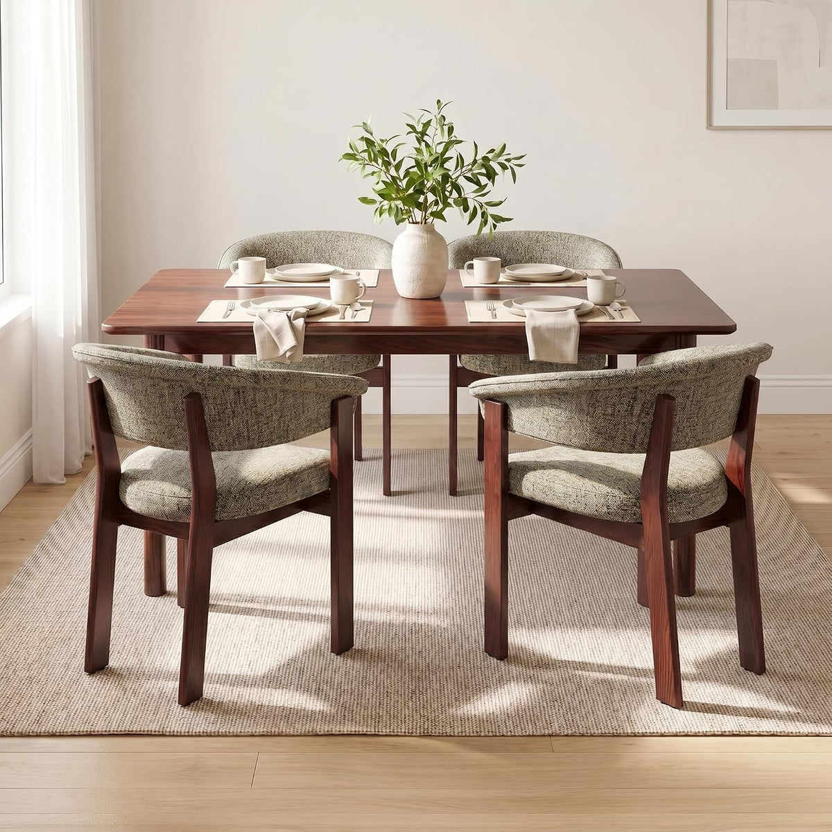 COLAMY Fully Assembled Upholstered Dining Chair Set of 4,Solid Red Oak Wood Kitchen Side Chair, No Assembly Required Modern Farmhouse Dining Room Accent Seating, Single Pack,Walnut,Brown