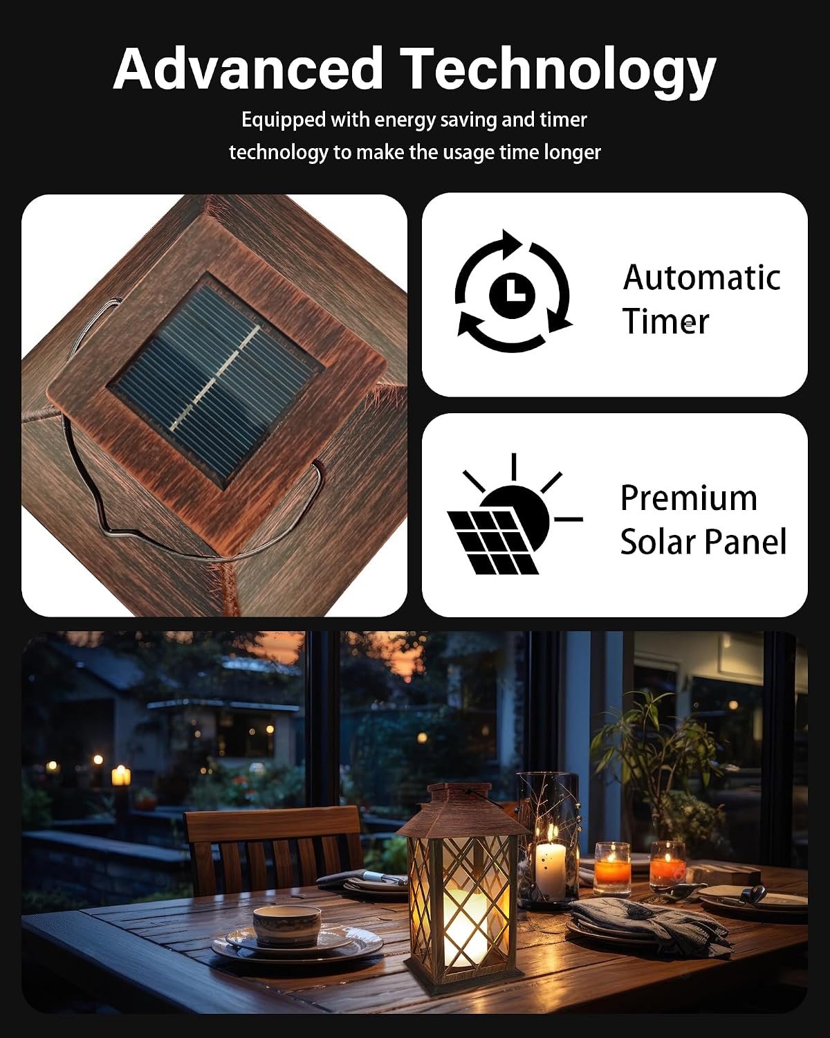 shymery solar lanterns, hanging outdoor lantern with lasts on a desk or shelf