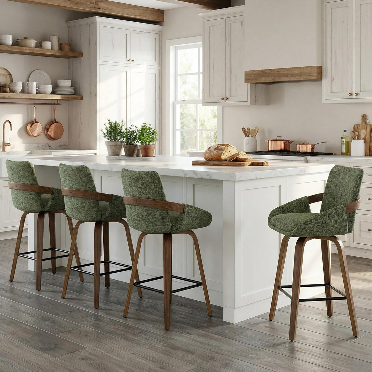 26" Swivel Counter Height Bar Stools Set of 2, Moss Green