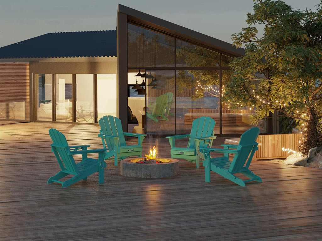 MUCHENGHY Folding Adirondack Chairs Set 6, HDPE for Fire Pit, Lake Blue (Set of 6)