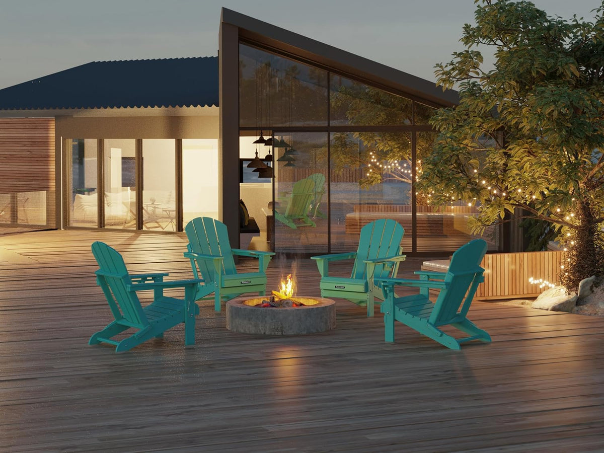 MUCHENGHY Folding Adirondack Chairs Set 6, HDPE for Fire Pit, Lake Blue (Set of 6)