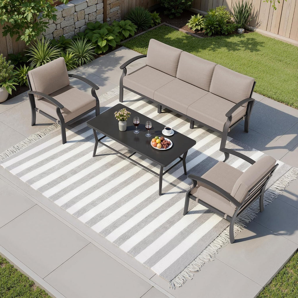 Kullavik Aluminum Outdoor Patio Furniture Set with 5.1'' Thick Cushions