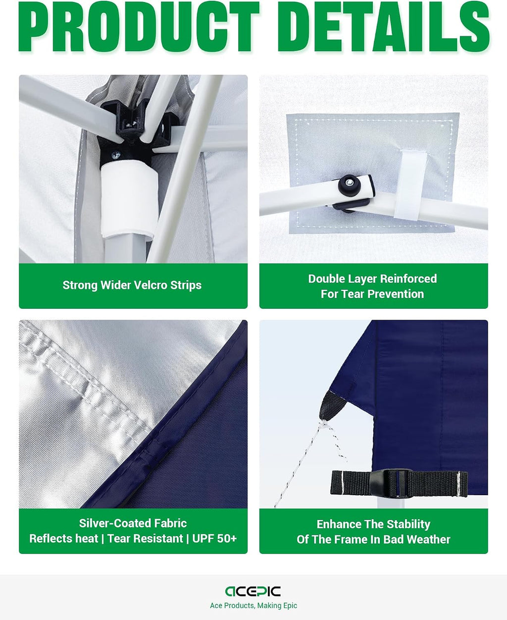 acepic upgraded 10x10 canopy replacement top with air showing dimensions