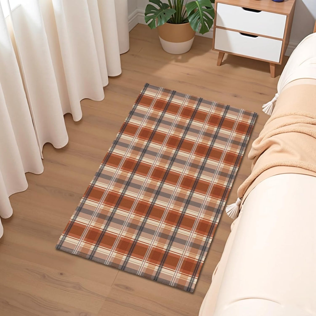Fall Plaid Doormat Autumn Burnt Orange Buffalo Check Area Rugs 2x3 Farmhouse Thanksgiving Holiday Decorative Front Door Mat Washable Small Rugs for Entryway Bedroom Bathroom Laundry