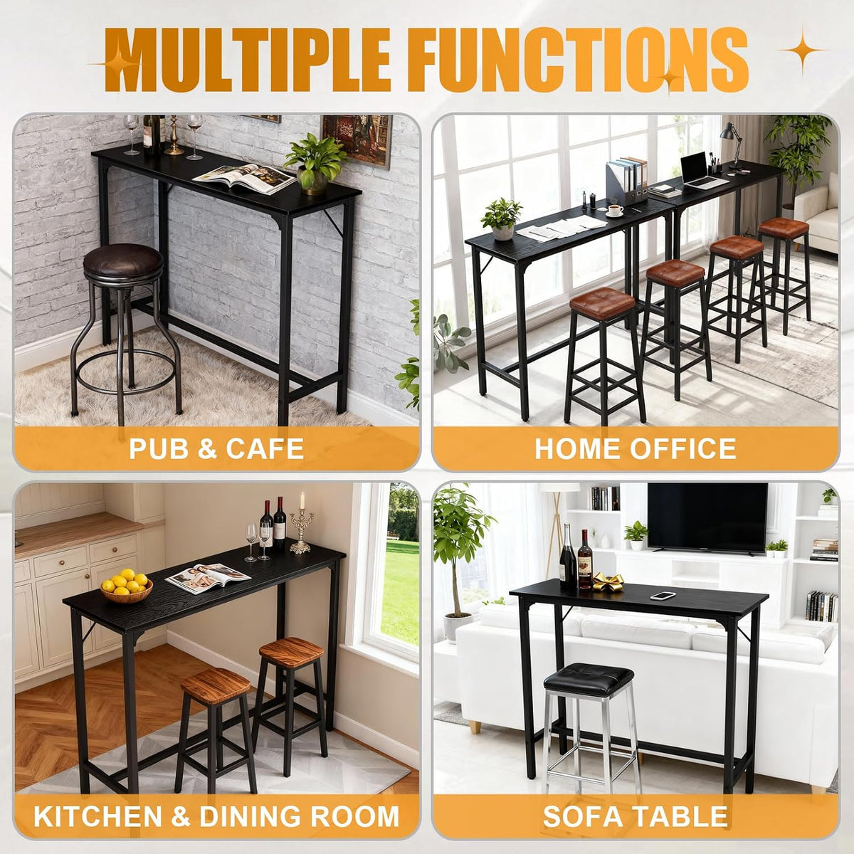 Karl home 43" Bar Table w/Triangular Support, 220 lbs, Black