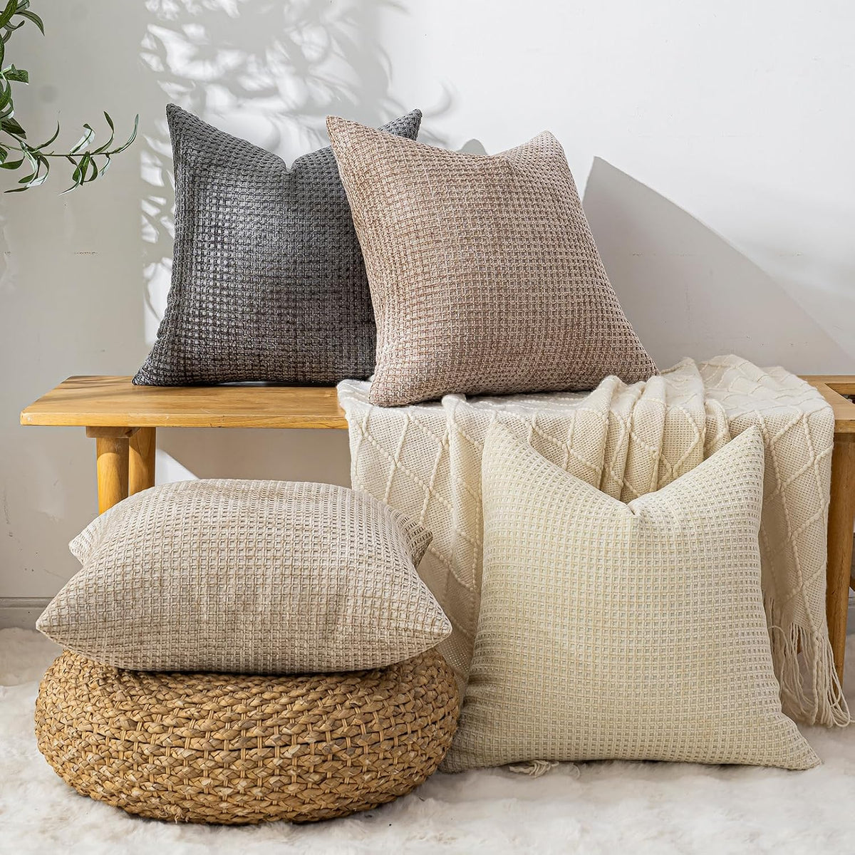 Pack of 4 Throw Pillow Covers 24x24” Boho Cushion Covers for Living Room