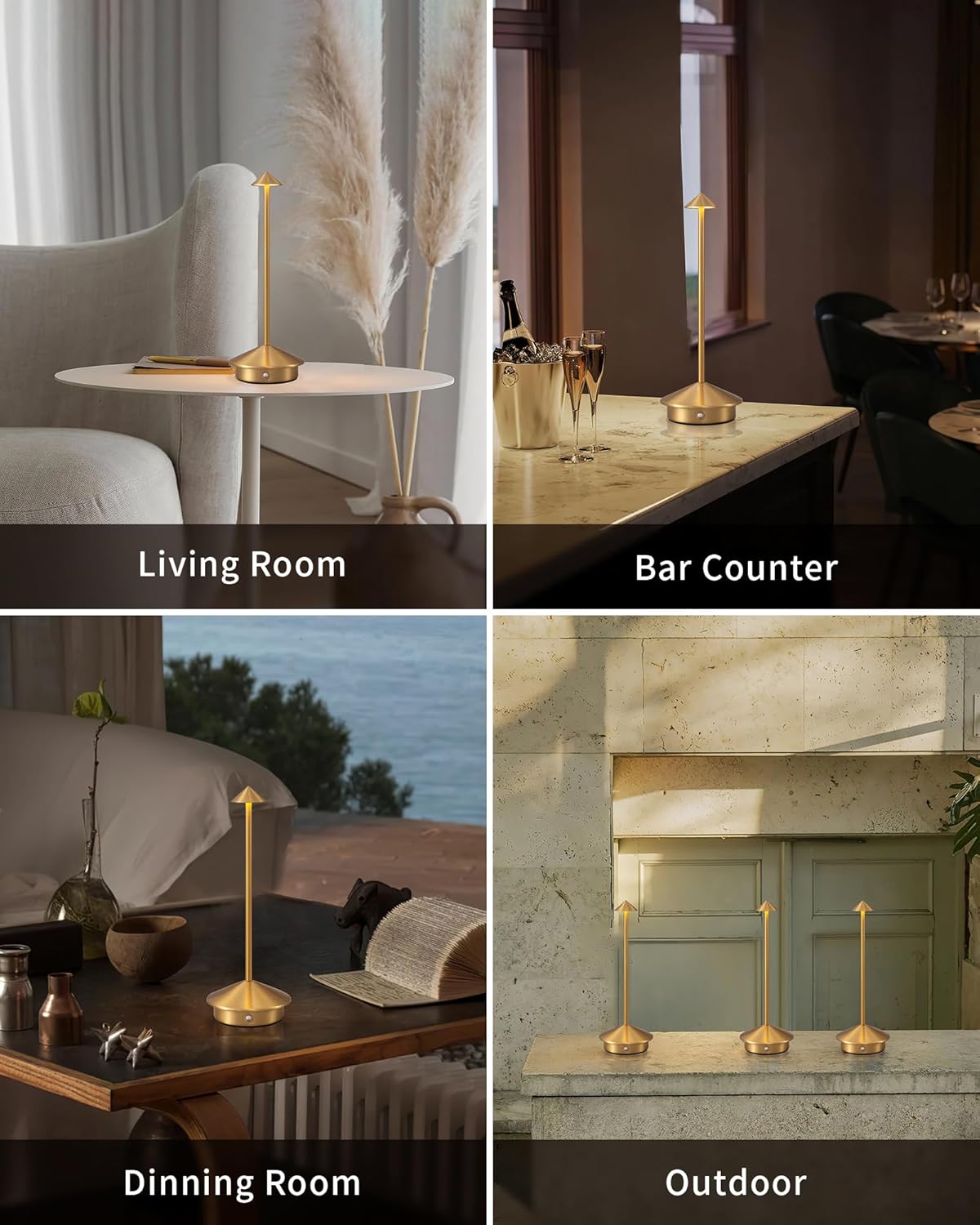 modern cordless table lamp set of 2, gold, package contents