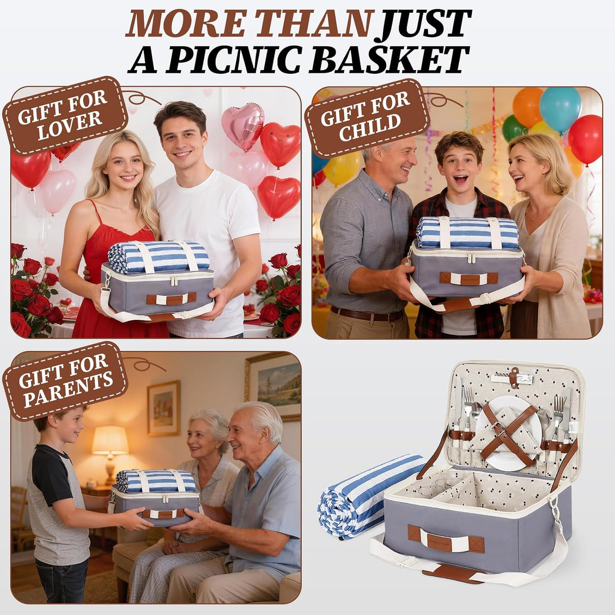 Picnic Basket for 2-Picnic Basket with Waterproof Blanket & Accessories