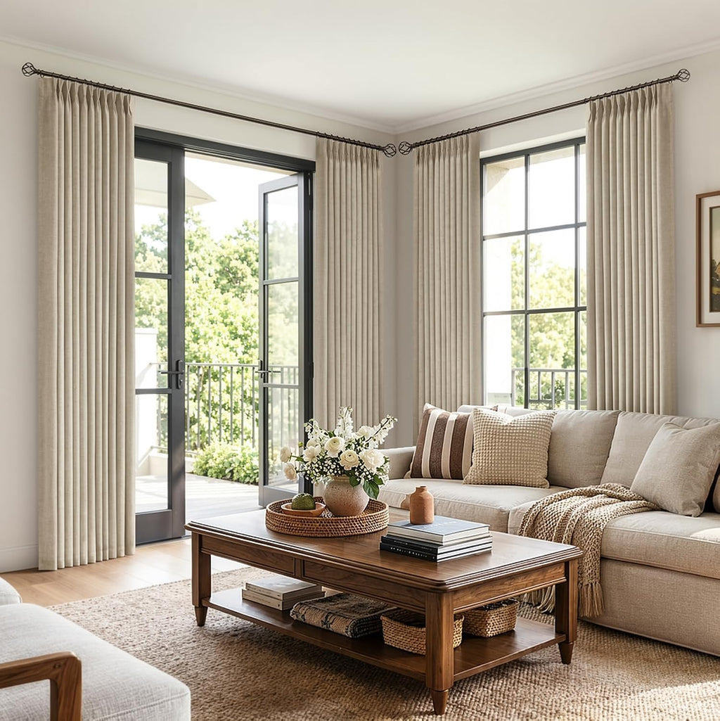 MIULEE 4 Panels Pinch Pleated 100% Blackout Linen Curtains 40"x90" Sand