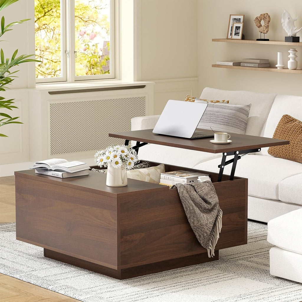 FABATO 31.5'' Lift Top Coffee Table Wood Center Table with Storage, Walnut