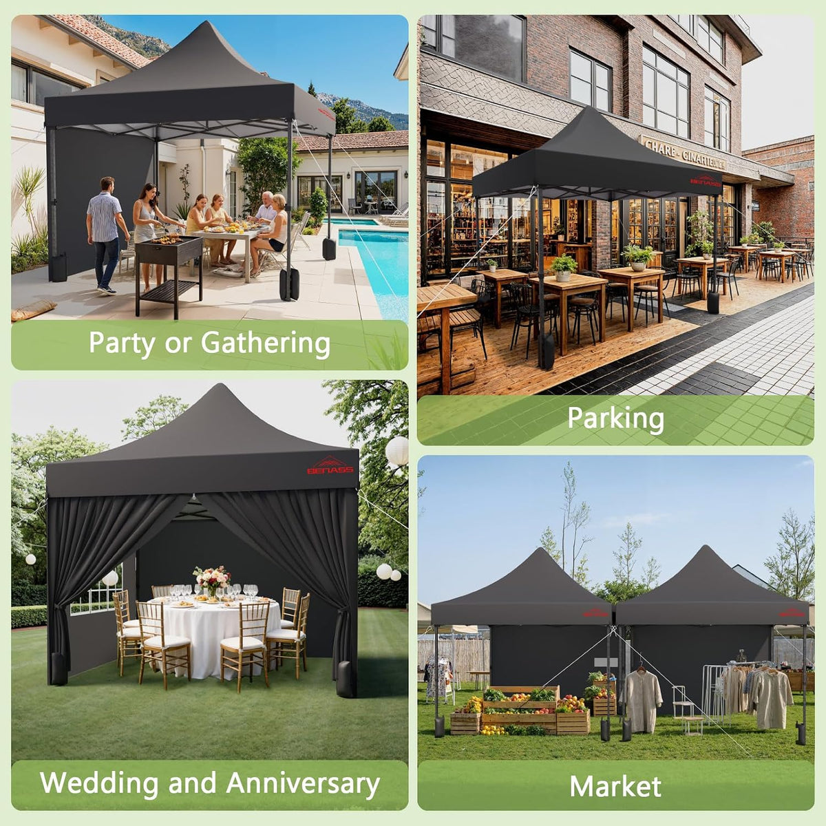10x10 Heavy Duty Commercial Pop Up Canopy with Sidewalls, Black