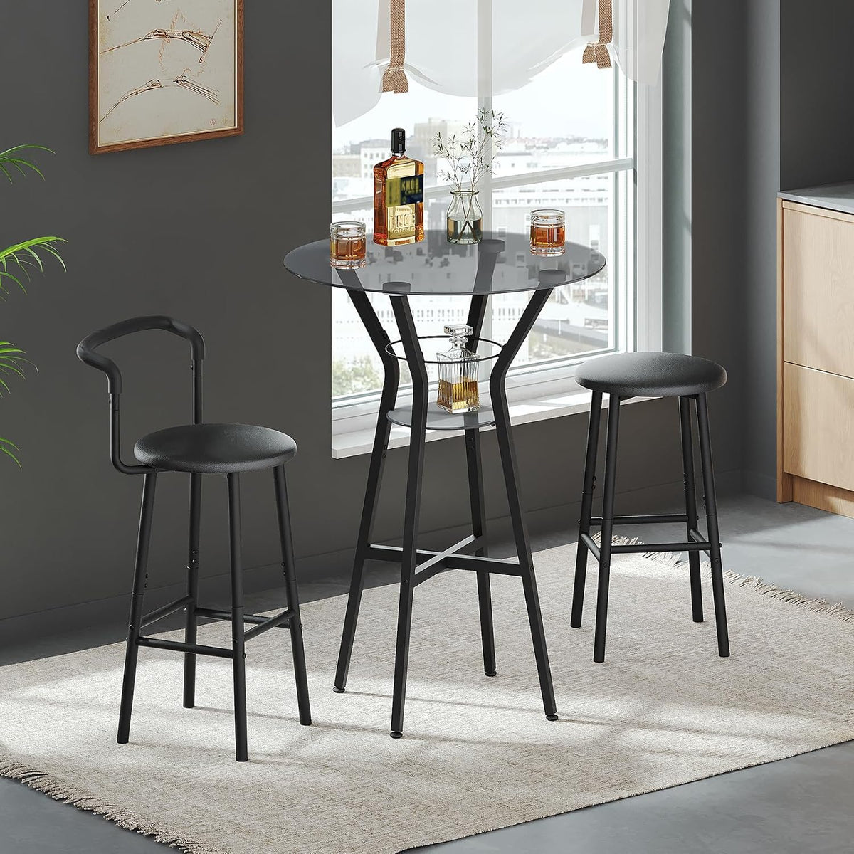 yatiney bar table, 2-tier round high top table, side view