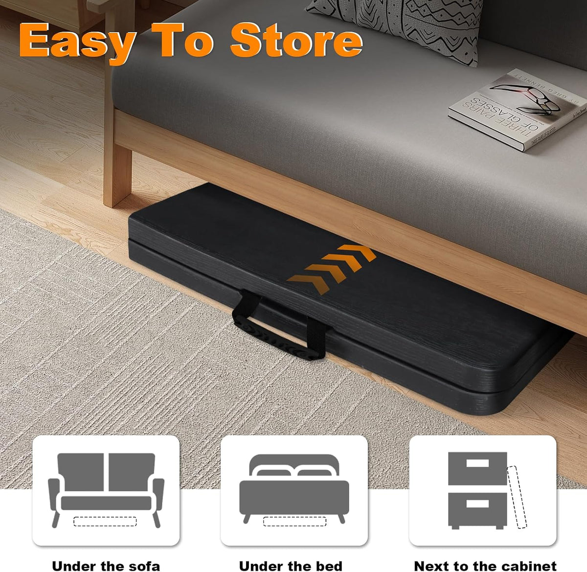 6ft Folding Table, Portable Heavy Duty Plastic Fold-in-Half Utility Table for Indoor/Outdoor Use, Dining, Camping, Picnic, Party, Black Woodgrain