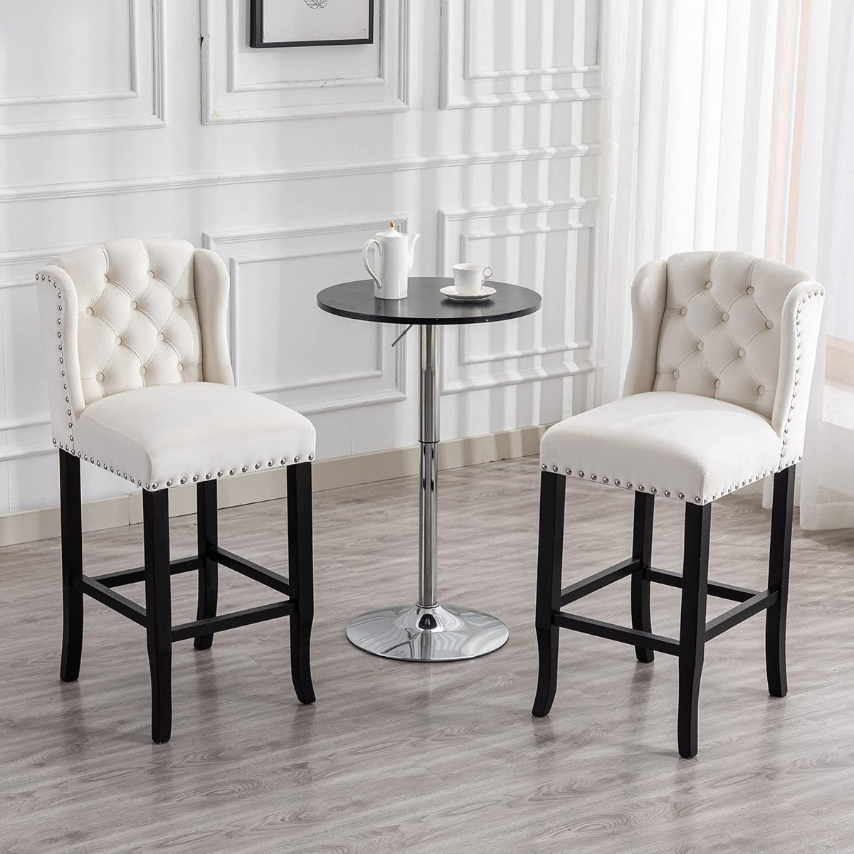 DUOMAY Modern Tufted 30" Bar Stools Set of 4, Velvet White
