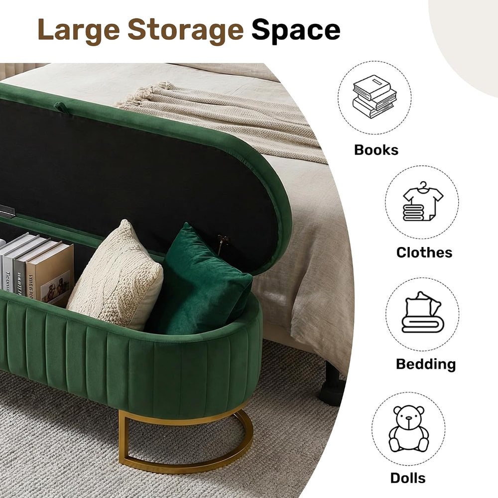 51" Velvet Storage Ottoman Bench End of Bed for Bedroom Entryway Green