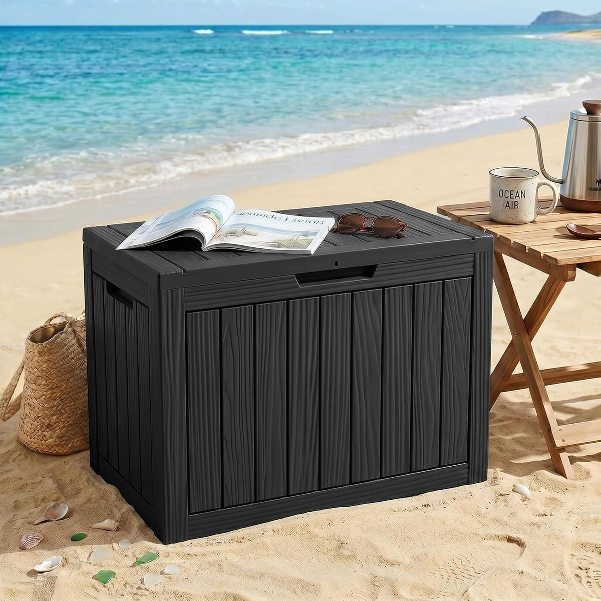 EFU Outdoor Storage Box 60 Gallon Deck Box, Waterproof Resin, Black