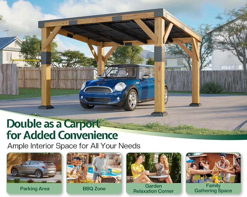 Jocisland 10' x 12' Cedar Wood Gazebo with Sloped Galvanized Steel Roof