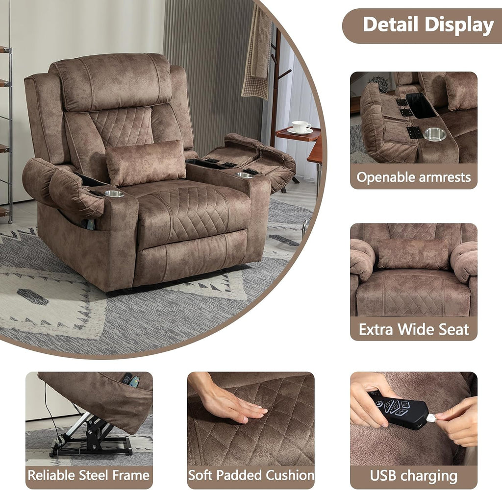 FUNECORP Big Man Power Lay Flat Lift Recliner Chair,Tan