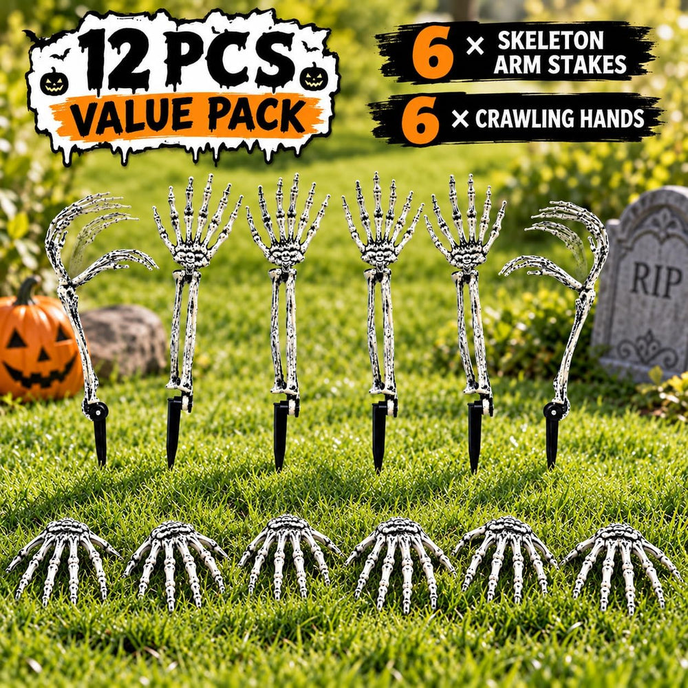 12 PCS Halloween Skeleton Hands Arms Stakes, Realistic Groundbreaker Skeleton...