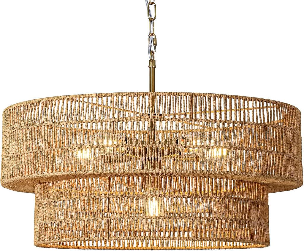 23.6" large rattan chandelier for dining room, 6-light, view 9