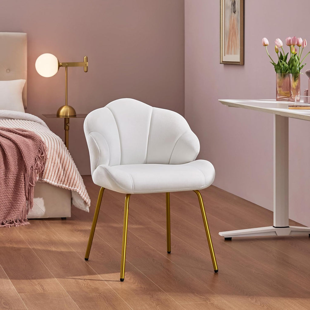 Yaheetech Vanity Chair, Shell-Shaped Accent Chair, White