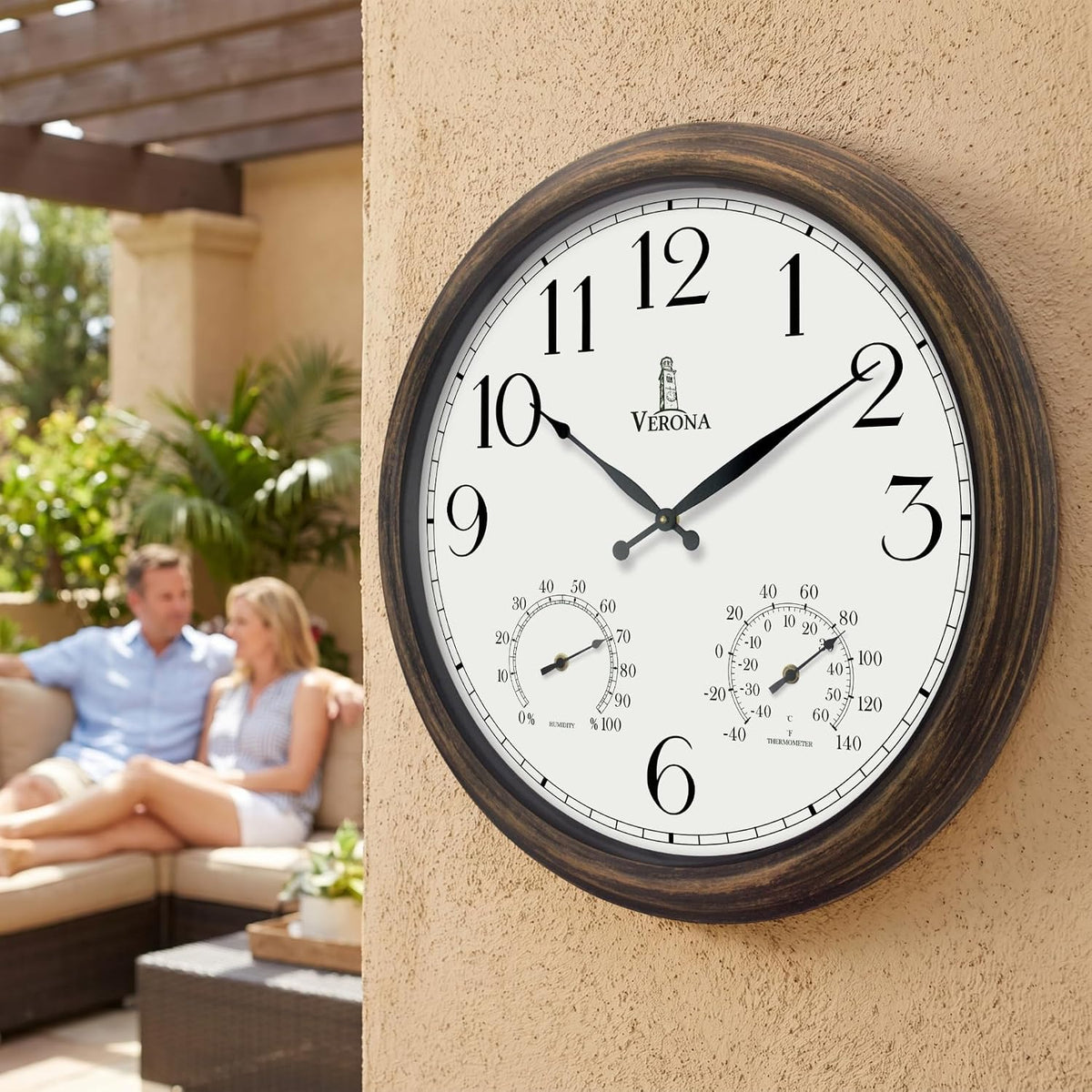 Large Outdoor Clocks for Patio Waterproof with Thermometer Combo, 18 Inch