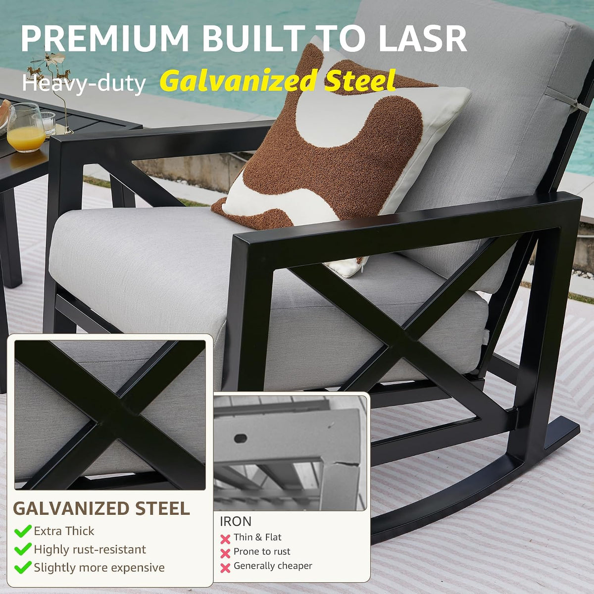 NATURAL EXPRESSIONS 3 Piece Patio Rocking Bistro Set, 6.5'' Thick Cushions