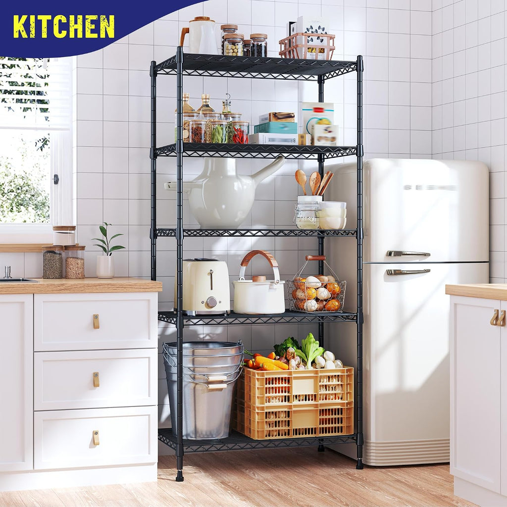 5 Tier Wire Shelving, 1010LBS Pantry Shelves Storage Shelves Adjustable Metal shelving UnitSturdy Steel Wire Shelf for Laundry Bathroom Kitchen Pantry Closet, 13.8"D x 22.4"W x 60"H, 4PCS