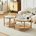 19.6" Boho Rattan Coffee Table, Round Tempered Glass Metal End Table