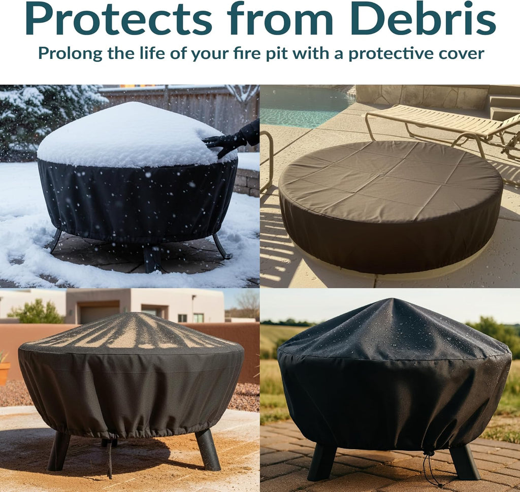 Sunnydaze Heavy Duty Outdoor Fire Pit Cover, Round, Durable PVC, Black, 58"