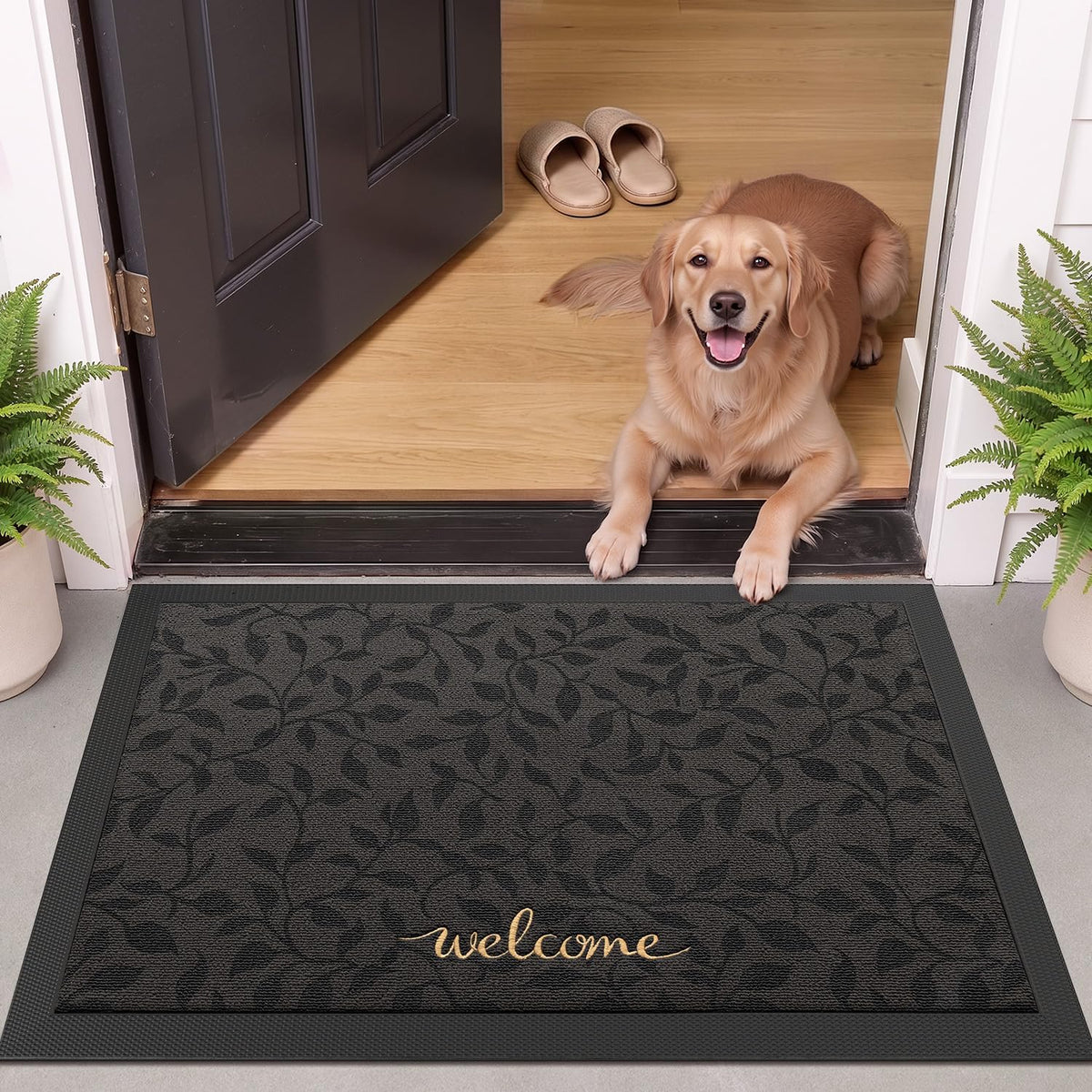 LUMI Outside Welcome Door Mat 24x36, Non-Slip Heavy Duty Dirt Trapper, Grey
