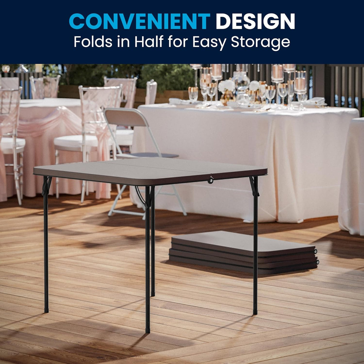 Flash Furniture 2.83-Foot Bi-Fold Dark Gray Plastic Folding Table