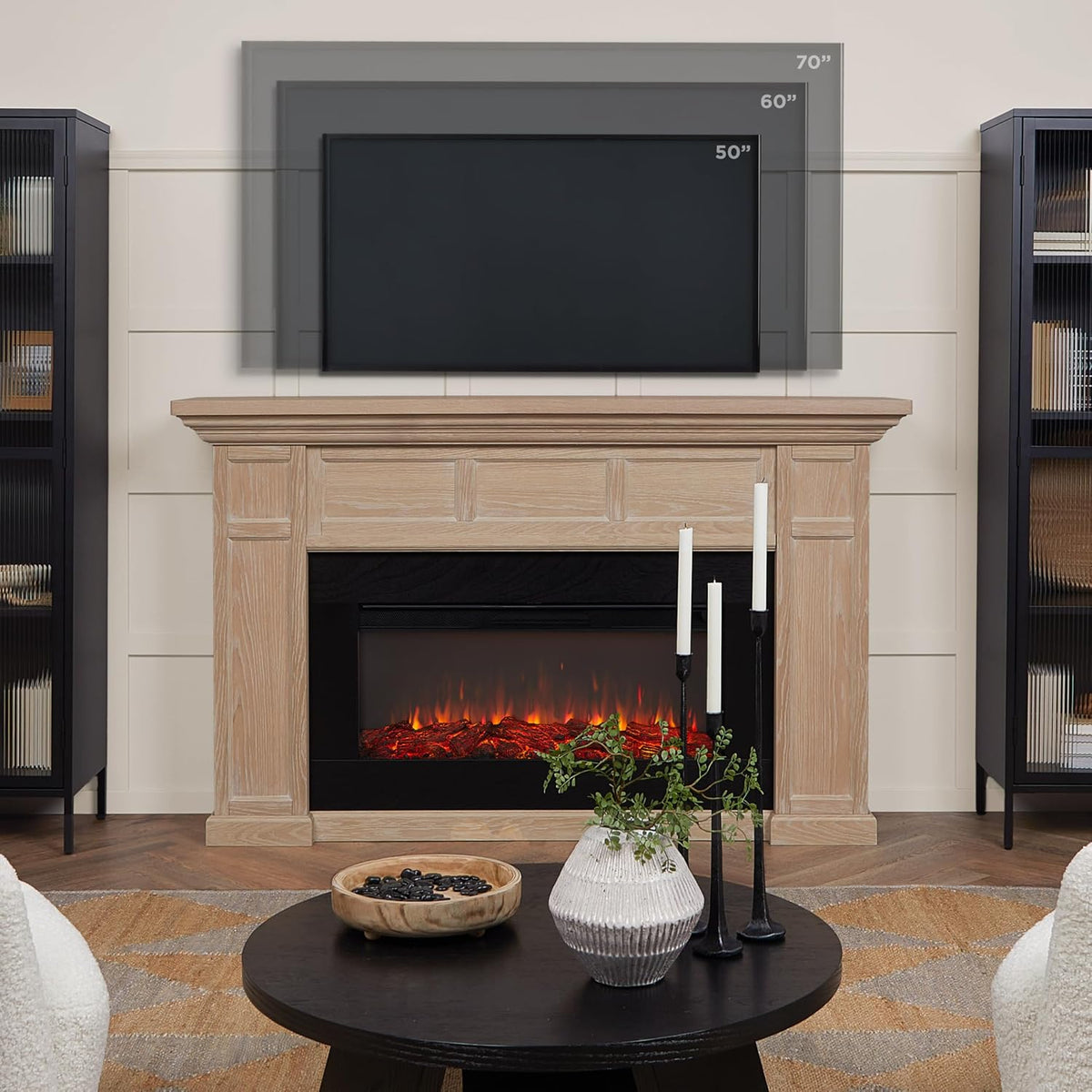 Real Flame Alcott 75” Electric Fireplace with Mantel for Living Room or Bedroom, Replaceable Fireplace Insert Heater, Realistic Log and Flame Effect, Remote Control, Timer