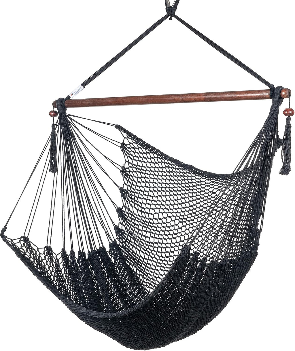 Caribbean Hammock Chair with Footrest - 40 inch - Soft-Spun Polyester - (Black)