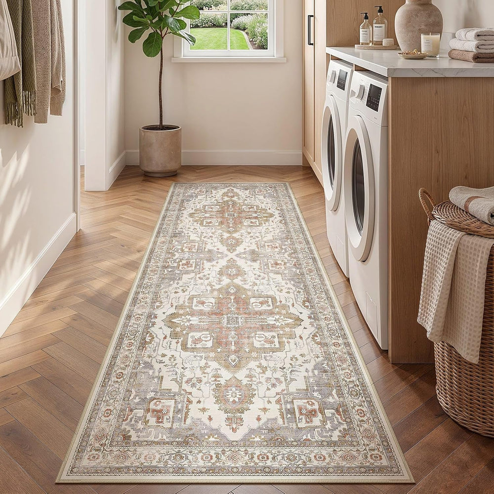 Vintage 2x6 Hallway Runner Rug for Entryway, Non-Slip, Golden Taupe