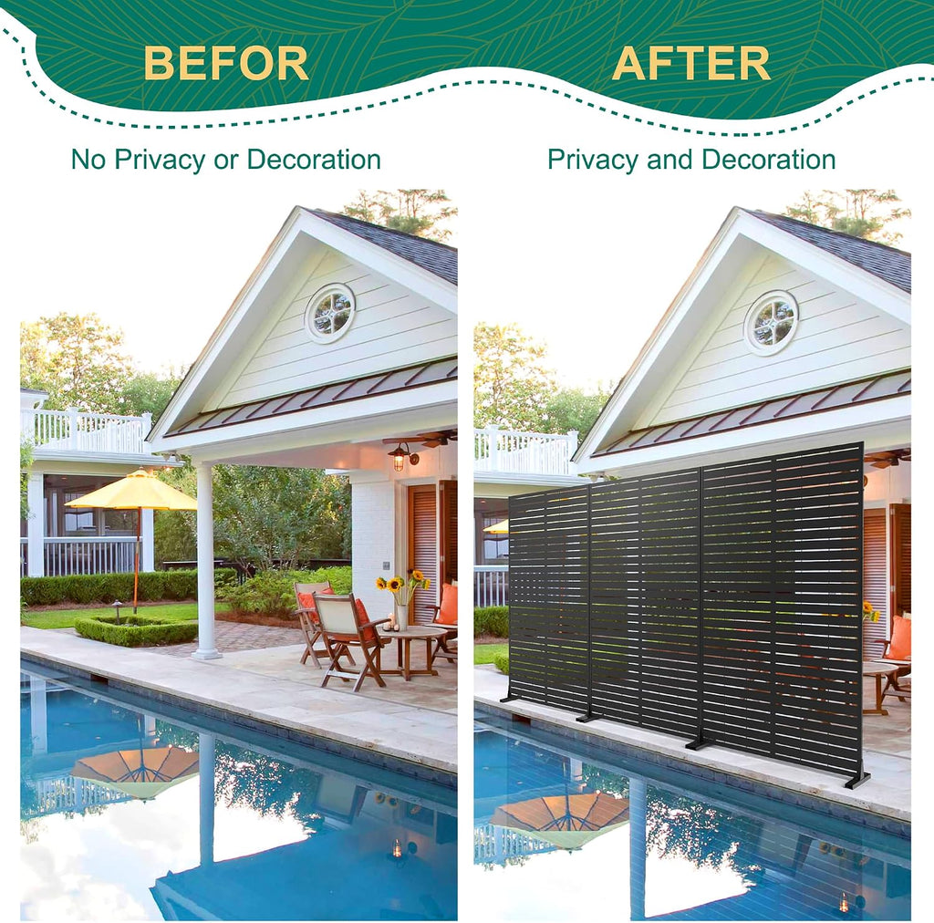 72" H44" W Metal Outdoor Privacy Screen - Freestanding, 5 Panels