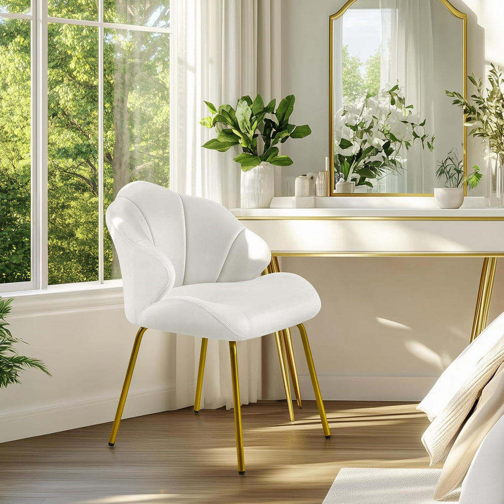 Yaheetech Vanity Chair, Shell-Shaped Accent Chair, White