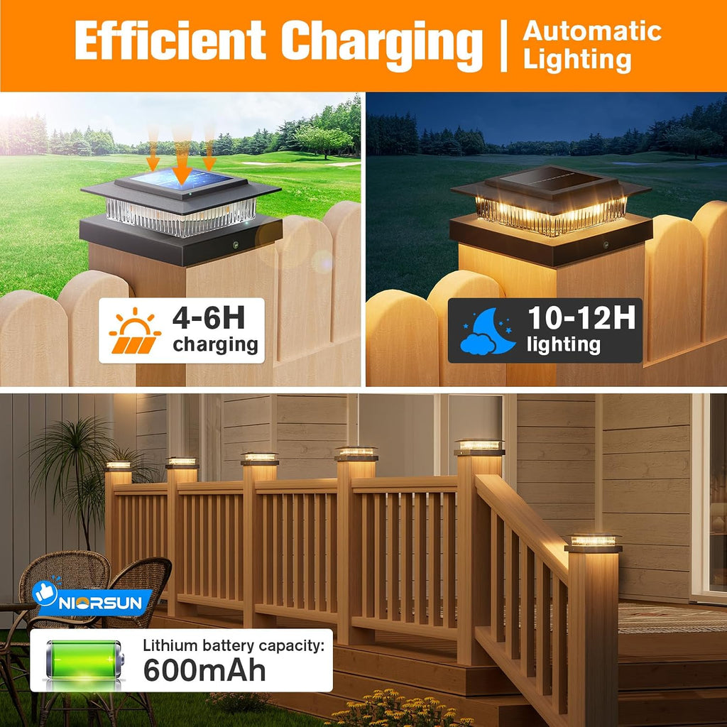 NIORSUN 4x4 Post Solar Lights Color Changing,Solar Post Light,12 Pack Black