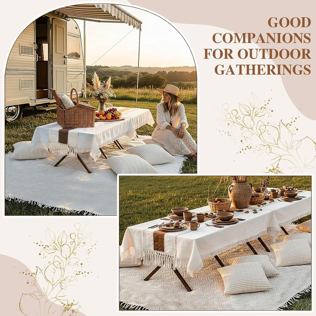 Novabright 20 Pcs Boho Picnic Set with Table Blanket Runner,Pillow Covers
