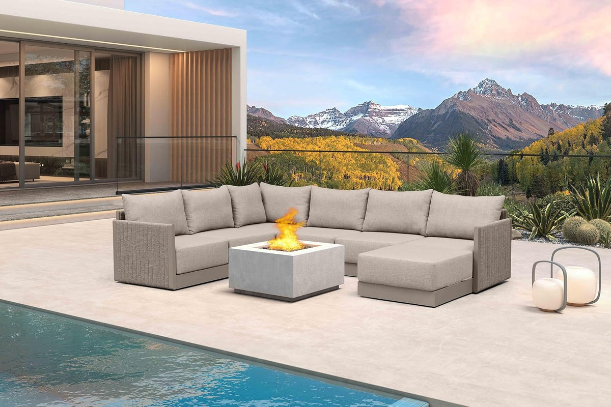 PURPLE LEAF Patio Conversation Set 7-Piece w/Ottoman Olefin, Beige