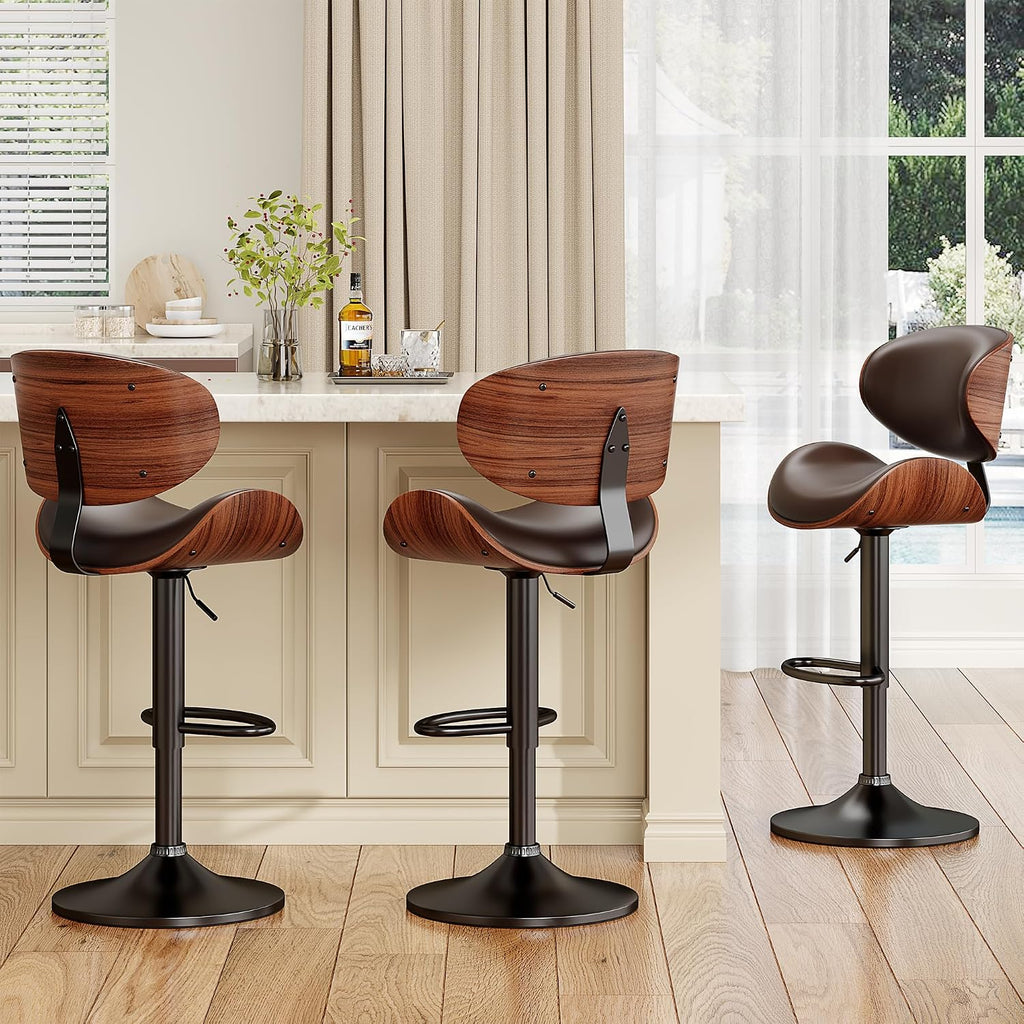 YaFiti Swivel Bar Stools Set of 2, Bar Stools for Kitchen Counter, Brown