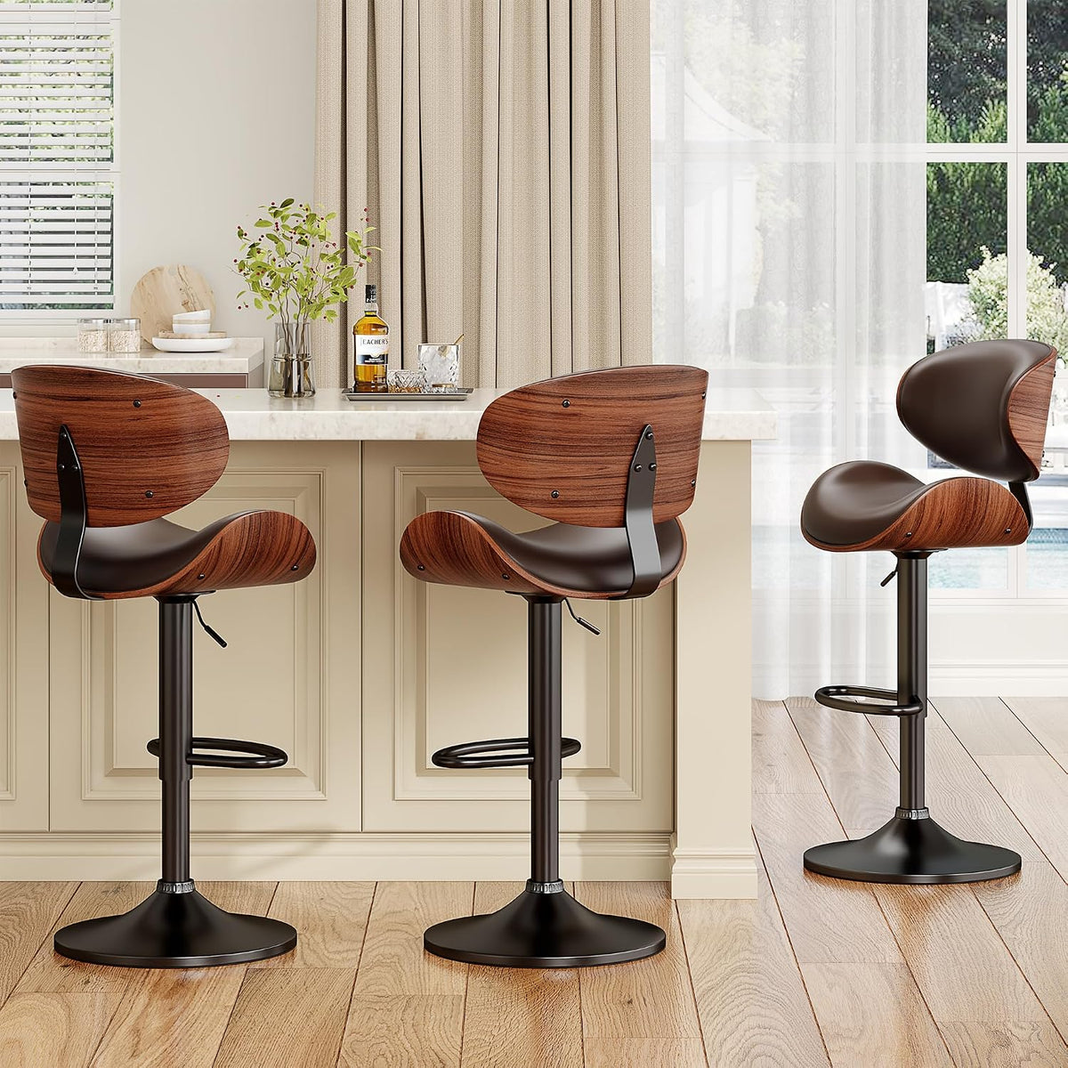 YaFiti Swivel Bar Stools Set of 2, Bar Stools for Kitchen Counter, Brown