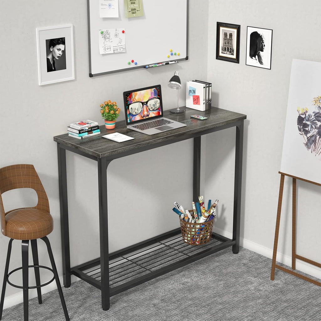 Ecoprsio Console Table Sofa Table with Mesh Shelves, 2 Tier Entryway Table Foyer Table for Entryway, Front Hall, Hallway, Sofa, Couch, Living Room, Coffee Bar, Kitchen, Grey, 32 Inch